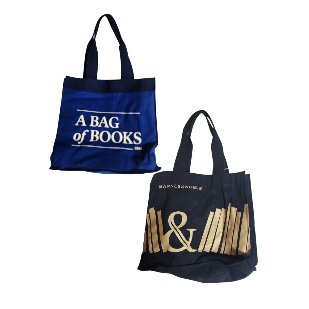 Barnes & Noble Organic Cotton Tote Bag Lot 2 Black & Blue Canvas Shopper